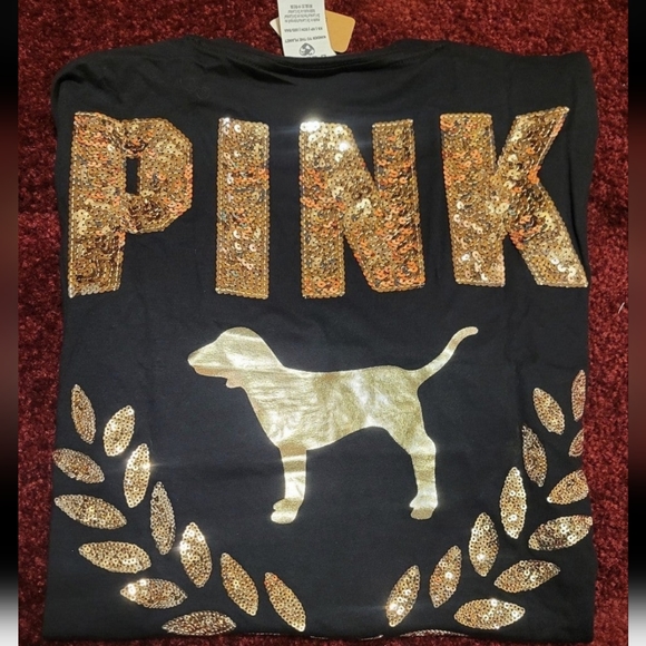 SZ XS VS PINK GOLD BLING SHINE CAMPUS TEE - Picture 2 of 5